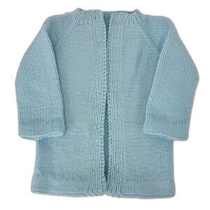 Handmade‎ Light Blue Knit Cardigan Sweater Open Front Approx Size 3 Mo Unique